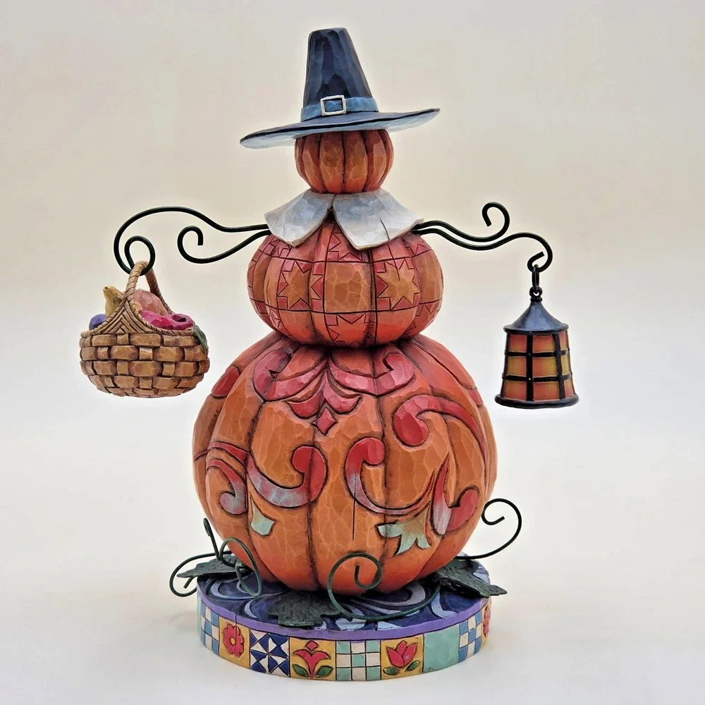Jim Shore Heartwood Creek Pilgrim Patch Stacked Pumpkin Figurine 9.5